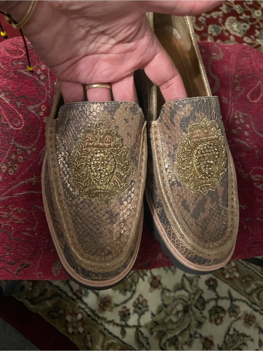 Donald J. Pliner Men's Brown Snake-Embossed Loafers with Gold Crest
